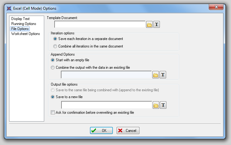 图19.23  Excel (Cell Mode) File Options (Excel(单元格模式)文件选项)
